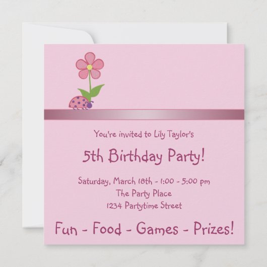 ラディバグ5thバースデーパーティーピンク招待状 招待状 (裏面)