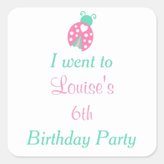 ラディバグLadybird誕生日パーティー'私は行った' スクエアシール (正面)