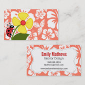 ラディバグonコーラルカラートロピカルハイビスカス 名刺 (正面/裏面)