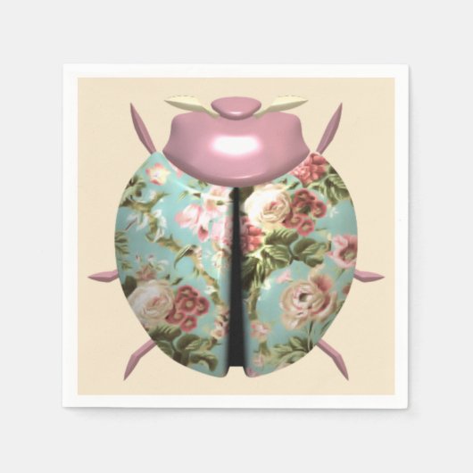 ラディバビクトリアングフローラチンツ可愛いピンクブルー スタンダードカクテルナプキン (正面)