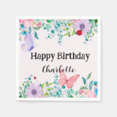 ラディバモダング蝶カラフル花誕生日 スタンダードカクテルナプキン (正面)