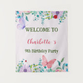 ラディバモダング蝶カラフル花誕生日 タペストリー (正面)