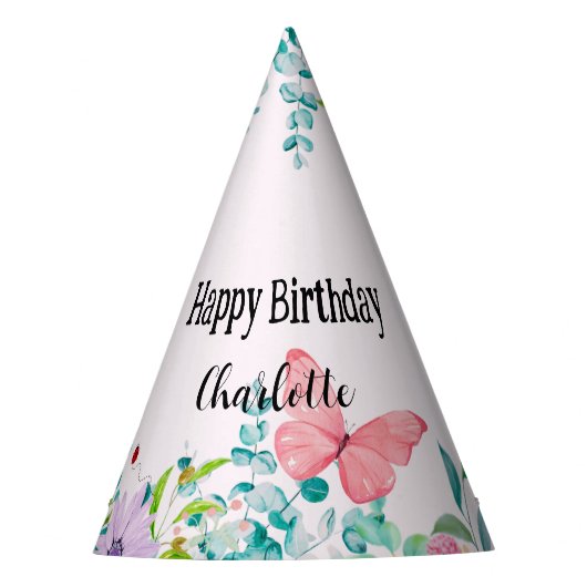 ラディバモダング蝶カラフル花誕生日 パーティーハット (正面)