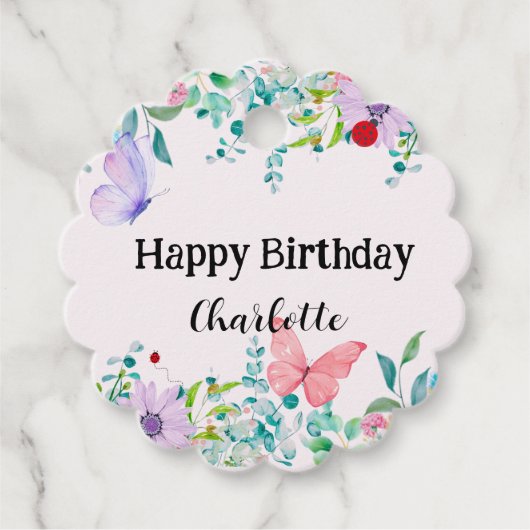 ラディバモダング蝶カラフル花誕生日 フェイバータグ (正面)