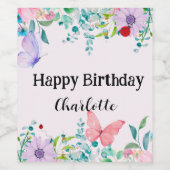 ラディバモダング蝶カラフル花誕生日 ワインラベル (シングルラベル)