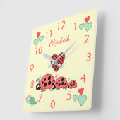 ラディバードとキャタピラーの名前子供部屋 スクエア壁時計 (傾斜)