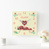 ラディバードとキャタピラーの名前子供部屋 スクエア壁時計 (ホーム)