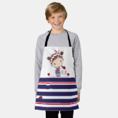 ラディバード・アート・キッズがかわいい女ストライプのの子 エプロン (着用した状態)