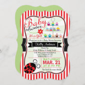 ラディバ赤と白グテーマガールベビーシャワー 招待状 (正面/裏面)