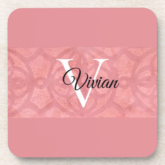ラディピンクろうけつ染め名モノグラムの コースター (正面)