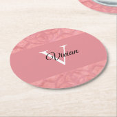 ラディピンクろうけつ染め名モノグラムの ラウンドペーパーコースター (アングル)