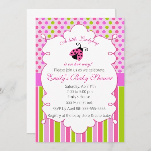 ラディブピンクグリーンガールベビーシャワー招待状 招待状 (正面/裏面)