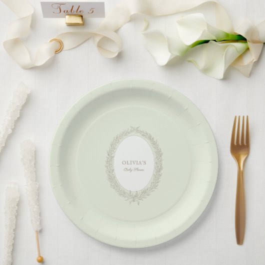 ラデュレフランスのカフェパティスリー赤ちゃんシャワーグリーン ペーパープレート (ウェディング)