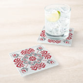 ラトビアのアユークリスフォークアート幾何学的メダリオン ガラスコースター (アングル)