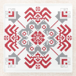 ラトビアのアユークリスフォークアート幾何学的メダリオン ガラスコースター