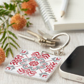 ラトビアのアユークリスフォークアート幾何学的メダリオン キーホルダー (正面右)