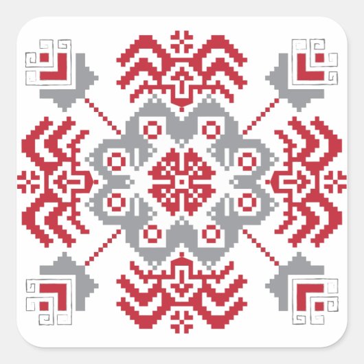 ラトビアのアユークリスフォークアート幾何学的メダリオン スクエアシール (正面)