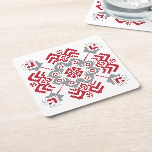 ラトビアのアユークリスフォークアート幾何学的メダリオン スクエアペーパーコースター (アングル)