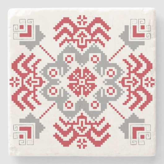 ラトビアのアユークリスフォークアート幾何学的メダリオン ストーンコースター (正面)