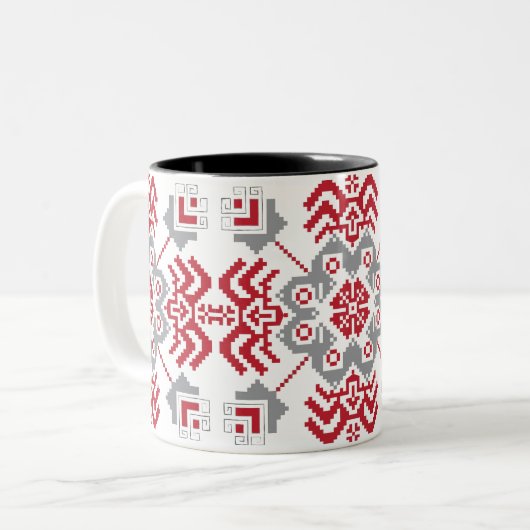 ラトビアのアユークリスフォークアート幾何学的メダリオン ツートーンマグカップ (正面左)