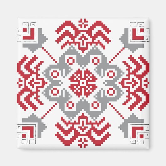 ラトビアのアユークリスフォークアート幾何学的メダリオン マグネット (正面)