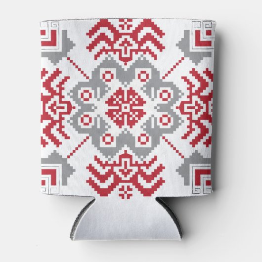 ラトビアのアユークリスフォークアート幾何学的メダリオン 缶クーラー (正面)