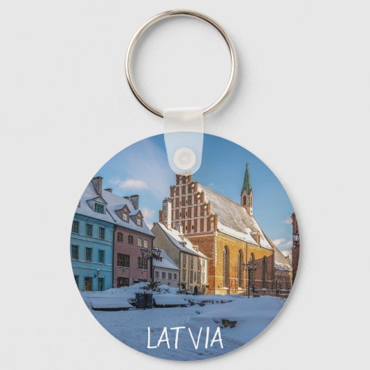 ラトビアのリガの冬の聖ペテロ教会 キーホルダー (正面)