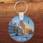 ラトビアのリガの冬の聖ペテロ教会 キーホルダー (正面)