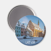 ラトビアのリガの冬の聖ペテロ教会 マグネット (正面/裏面)