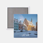 ラトビアのリガの冬の聖ペテロ教会 マグネット (正面/裏面)
