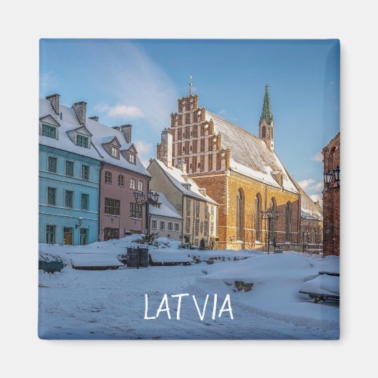 ラトビアのリガの冬の聖ペテロ教会 マグネット (正面)