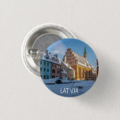 ラトビアのリガの冬の聖ペテロ教会 缶バッジ (正面&裏面)