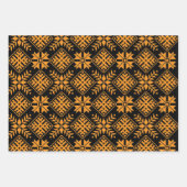 ラトビアのヴィンテージブラック、オレンジ、グレーのフォークアート ラッピングペーパーシート (正面3)