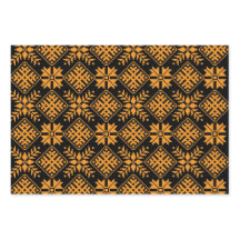 ラトビアのヴィンテージブラック、オレンジ、グレーのフォークアート