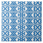 ラトビアの古代シンボルや象徴の青と白のフォーク芸術 タイル (正面)