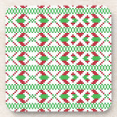 ラトビアの緑と赤の部族のフォークアート コースター (正面)