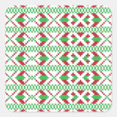 ラトビアの緑と赤の部族のフォークアート スクエアシール (正面)