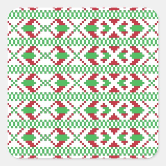 ラトビアの緑と赤の部族のフォークアート スクエアシール (正面)