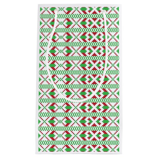 ラトビアの緑と赤の部族のフォークアート スモールペーパーバッグ (正面)