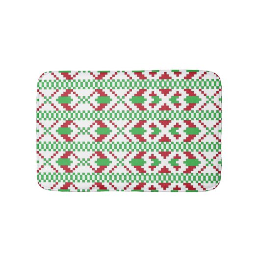 ラトビアの緑と赤の部族のフォークアート バスマット (正面)