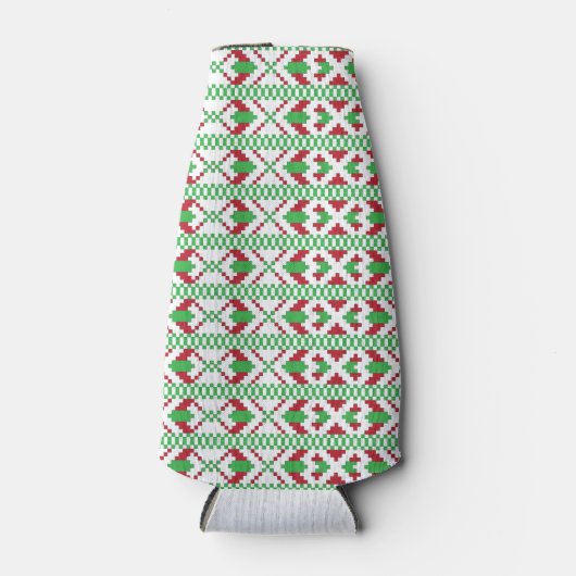 ラトビアの緑と赤の部族のフォークアート ボトルクーラー (正面)