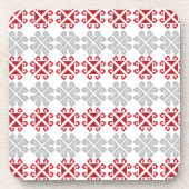 ラトビアの赤と灰色の幾何学的なムーンクロス コースター (正面)