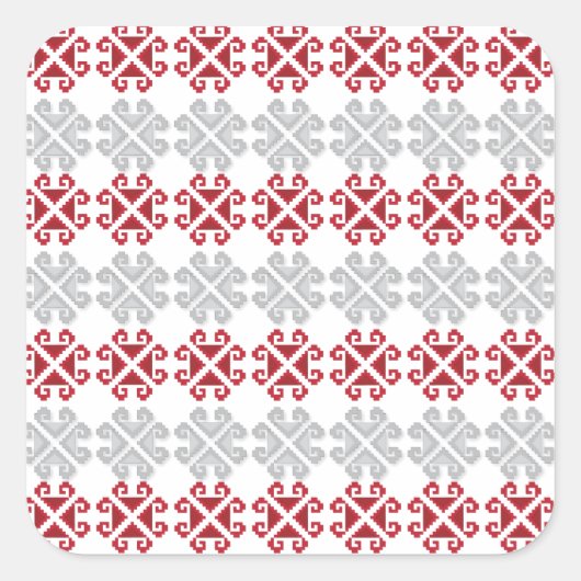 ラトビアの赤と灰色の幾何学的なムーンクロス スクエアシール (正面)