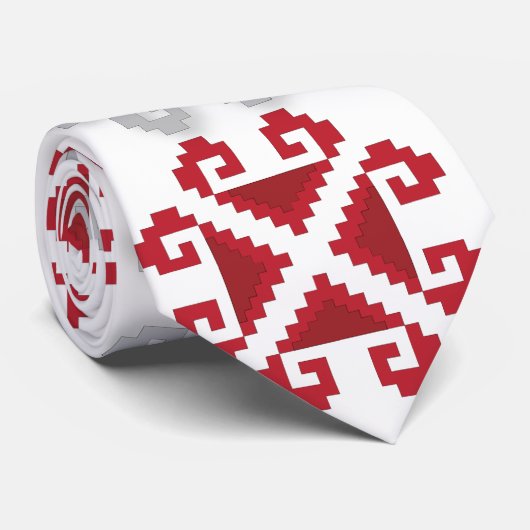 ラトビアの赤と灰色の幾何学的なムーンクロス ネクタイ (ロール)