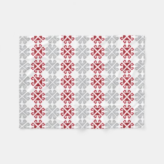 ラトビアの赤と灰色の幾何学的なムーンクロス フリースブランケット (正面(横))