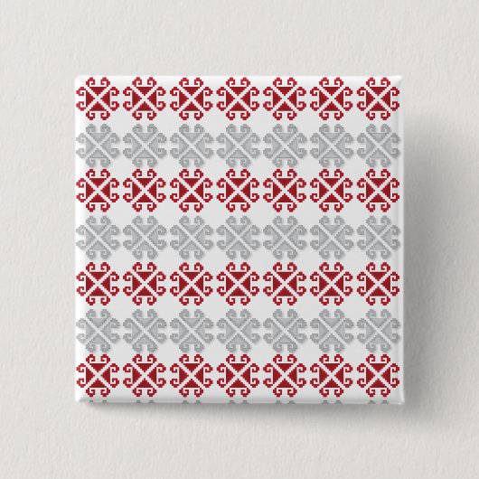 ラトビアの赤と灰色の幾何学的なムーンクロス 缶バッジ (正面)