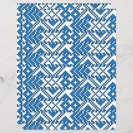 ラトビアの青と白のフォークアートパターン (正面/裏面)