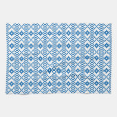 ラトビアの青と白の部族フォークアート キッチンタオル (横)