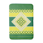 ラトビアフォークアートイエローグリーン幾何学メダリオン バスマット (正面縦)