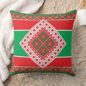 ラトビアフォークアート赤と緑の幾何学的メダリオン クッション (ブランケット)